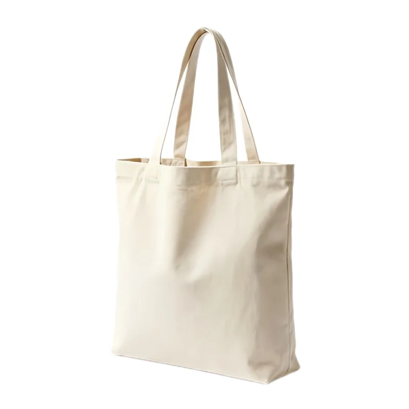 A large, sturdy canvas tote bag with dual handles, ideal for shopping or carrying everyday essentials.