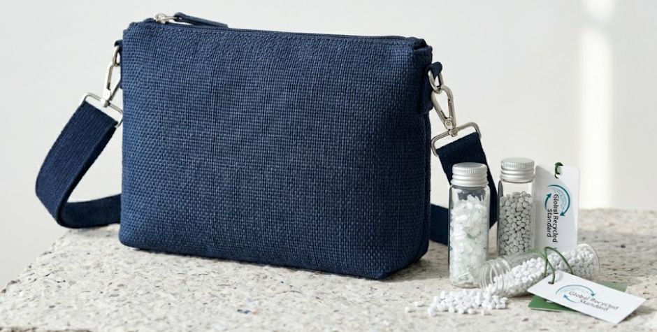 Fashionable RPET fabric handbag with a sustainability focus