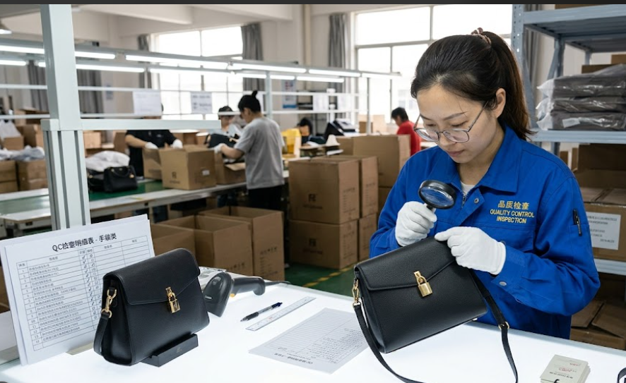 Skilled artisan precision stitching a leather handbag handle