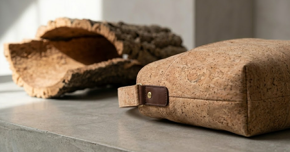 A Cork Dopp Kit Featuring A Zipper Closure Ideal For Travel Toiletries Showcasing A Natural Texture And Earthy Color