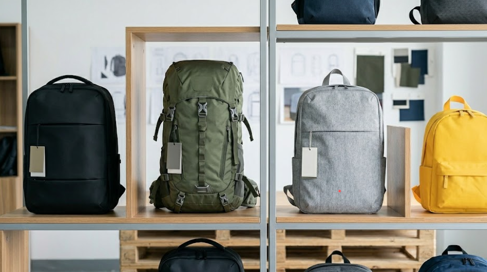A showcase of various custom backpack styles (business, outdoor, sustainable)