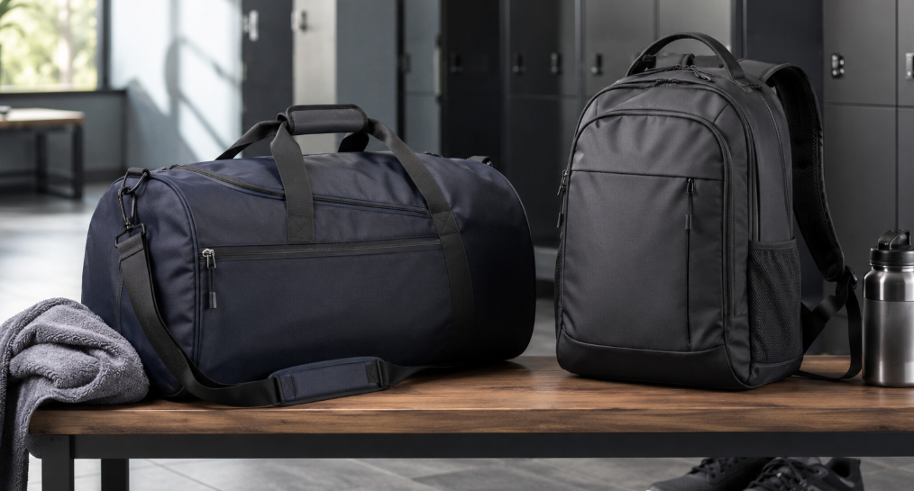 Gym Bag And Backpack Displayed In A Modern Gym Locker Room