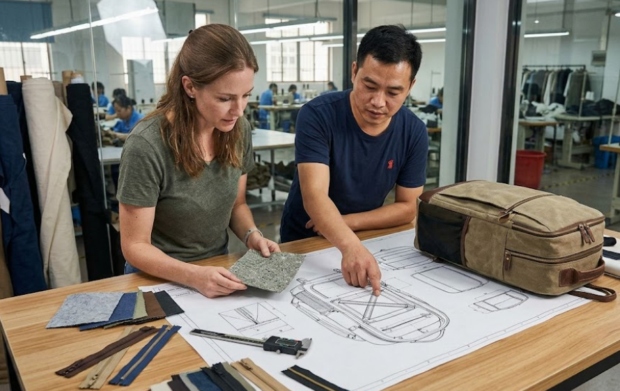 Two People Engage In A Design Project Within A Factory Setting With Various Equipment Visible In The Background