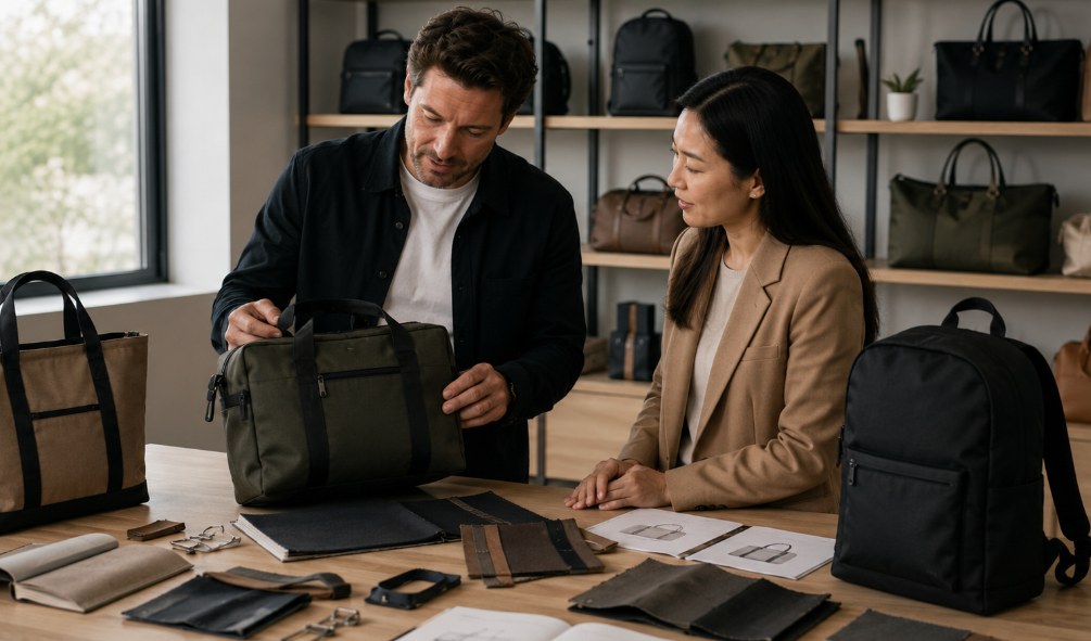 Two Shoppers Browsing Through A Selection Of Bags In A Store Setting