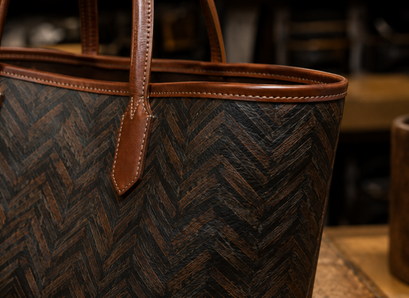 Coated Canvas Tote With Leather Stitching Details