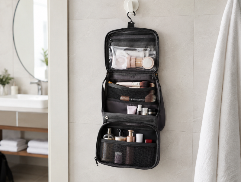Hanging Travel Makeup Bag With Multiple Compartments