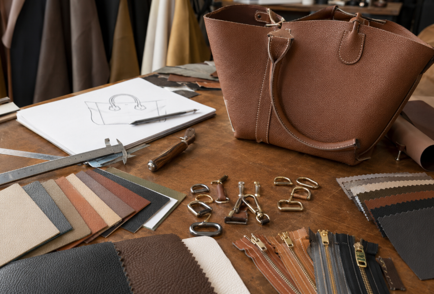 Leather Bag Materials Hardware Zippers And Design Sketch