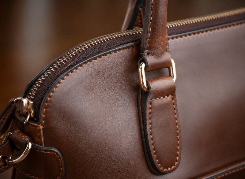 Leather Bag Stitching And Hardware Details