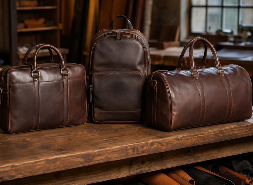 Leather Briefcase Backpack And Travel Bag