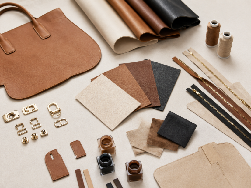 Leather Handbag Materials Zippers And Hardware Samples