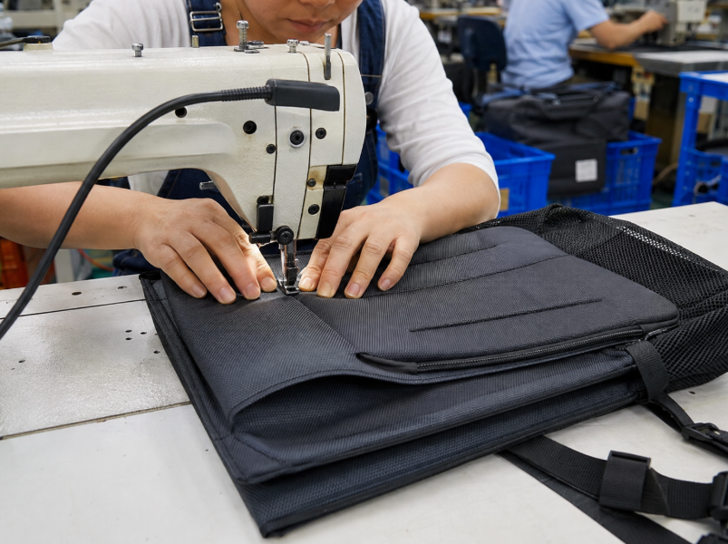 Polyester Backpack Panel Sewing In Bag Factory