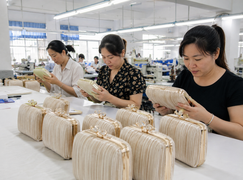 Quality Inspection Of Evening Bags During Factory Production