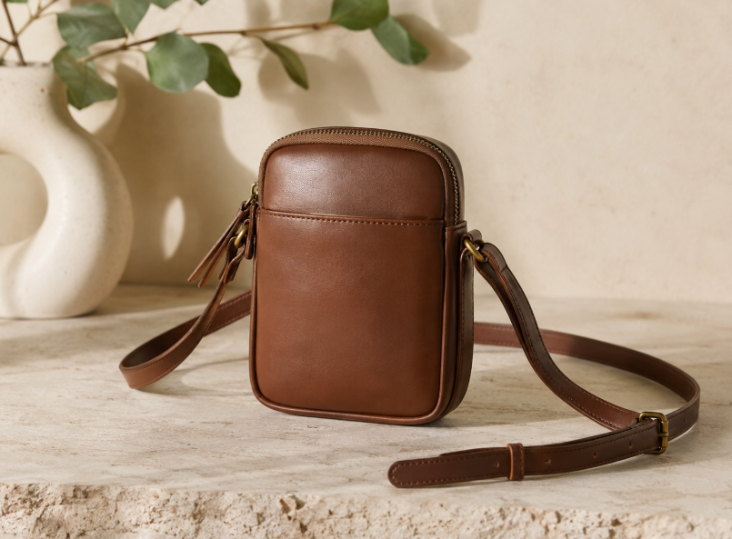 Small Brown Leather Crossbody Bag With Adjustable Strap