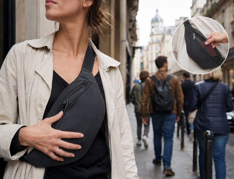 Woman Wearing An Anti Theft Travel Crossbody Bag