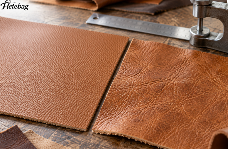 Comparaison en gros plan des textures du cuir synthétique et du cuir véritable