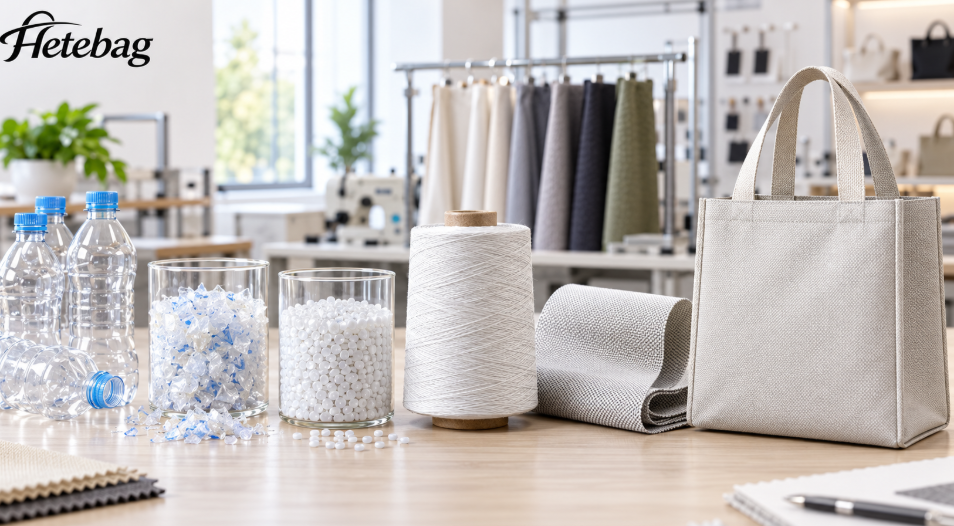Plastic Bottles Processed Into RPET Yarn Fabric And Custom Bags
