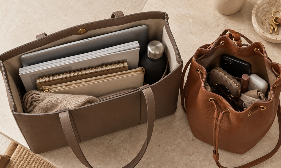 Tote And Bucket Bag Storage Comparison