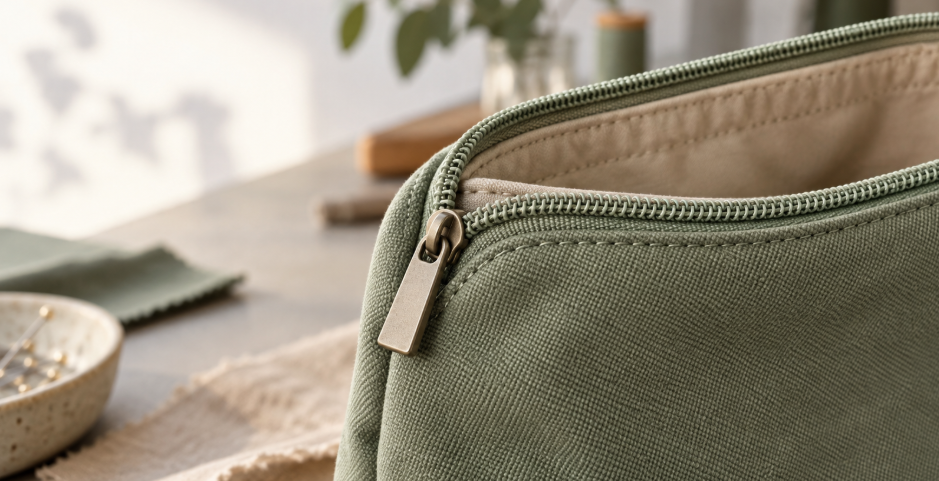 Close Up Of Makeup Bag Stitching And Zipper