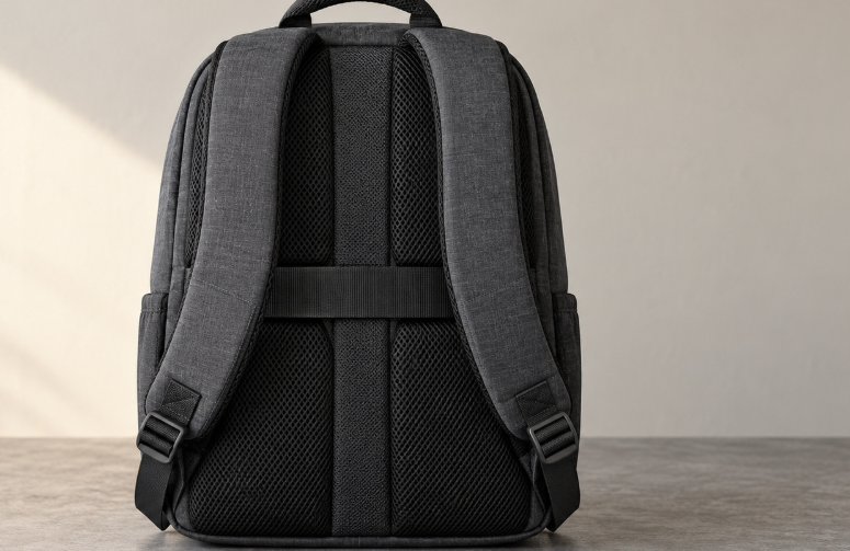Laptop backpack with padded shoulder straps and a mesh back panel