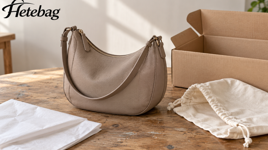 Open Leather Hobo Bag Showing Lining Zipper And Stitching