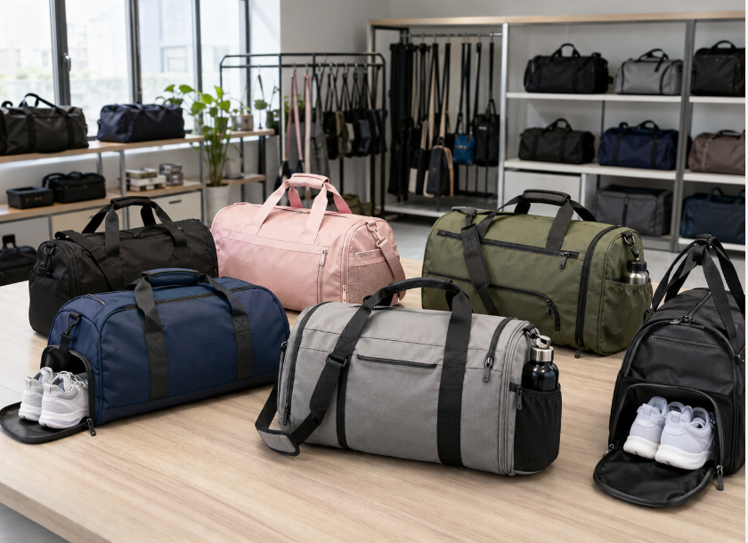Custom Gym Bags Displayed In A Showroom