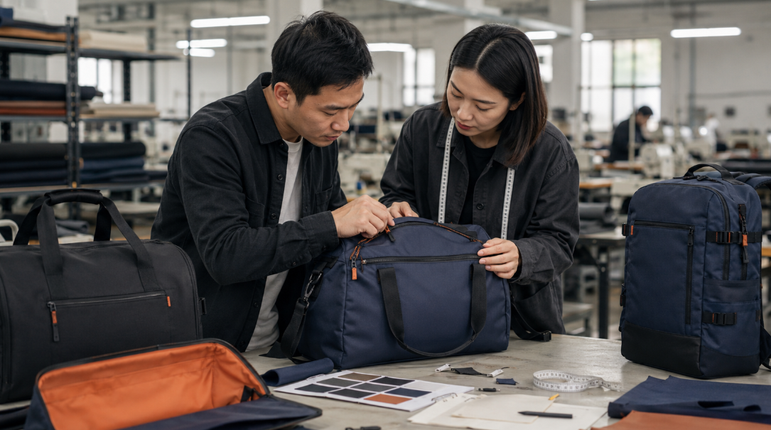 Qualitätskontrolle und Musterentwicklung bei einem Hersteller von Reisetaschen in Werk 1