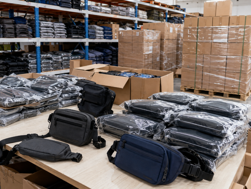 Finished Sling Bags Packed And Prepared For Bulk Shipment