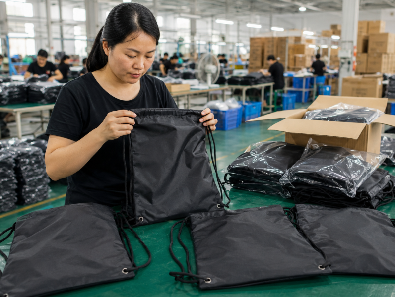 Quality Inspection Of Finished Drawstring Backpacks