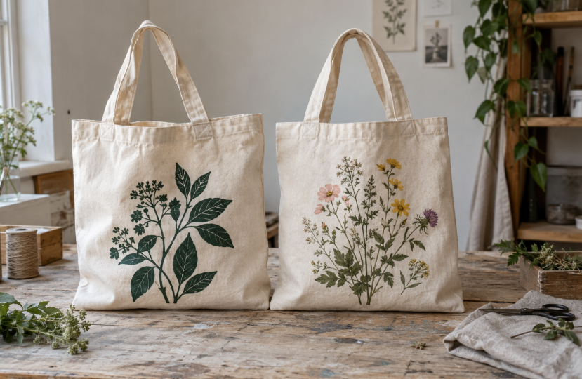 Canvas Tote Bags With Botanical Prints
