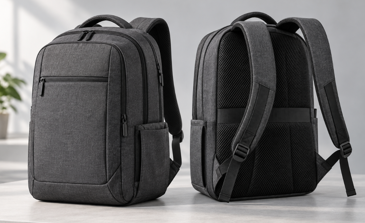 Custom laptop backpack front and back views