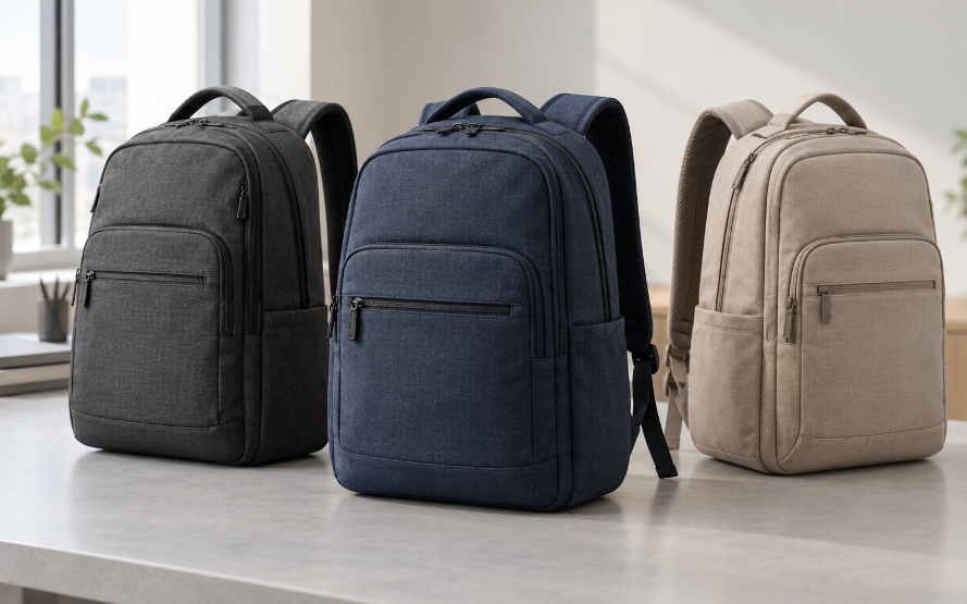 Custom laptop backpacks in three colors